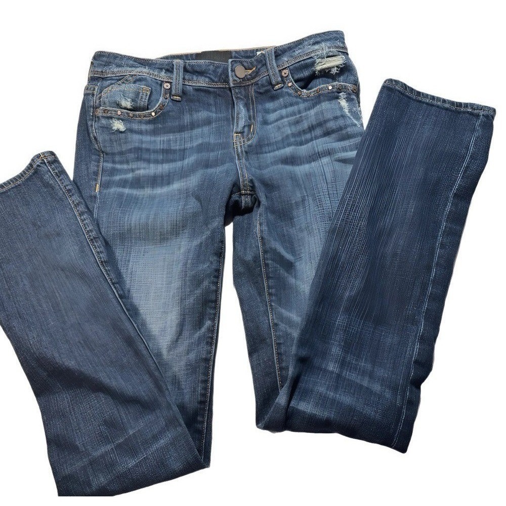 Buckle Black Candiani Denim Straight Leg Jeans Blue Distressed Low Rise 30x28